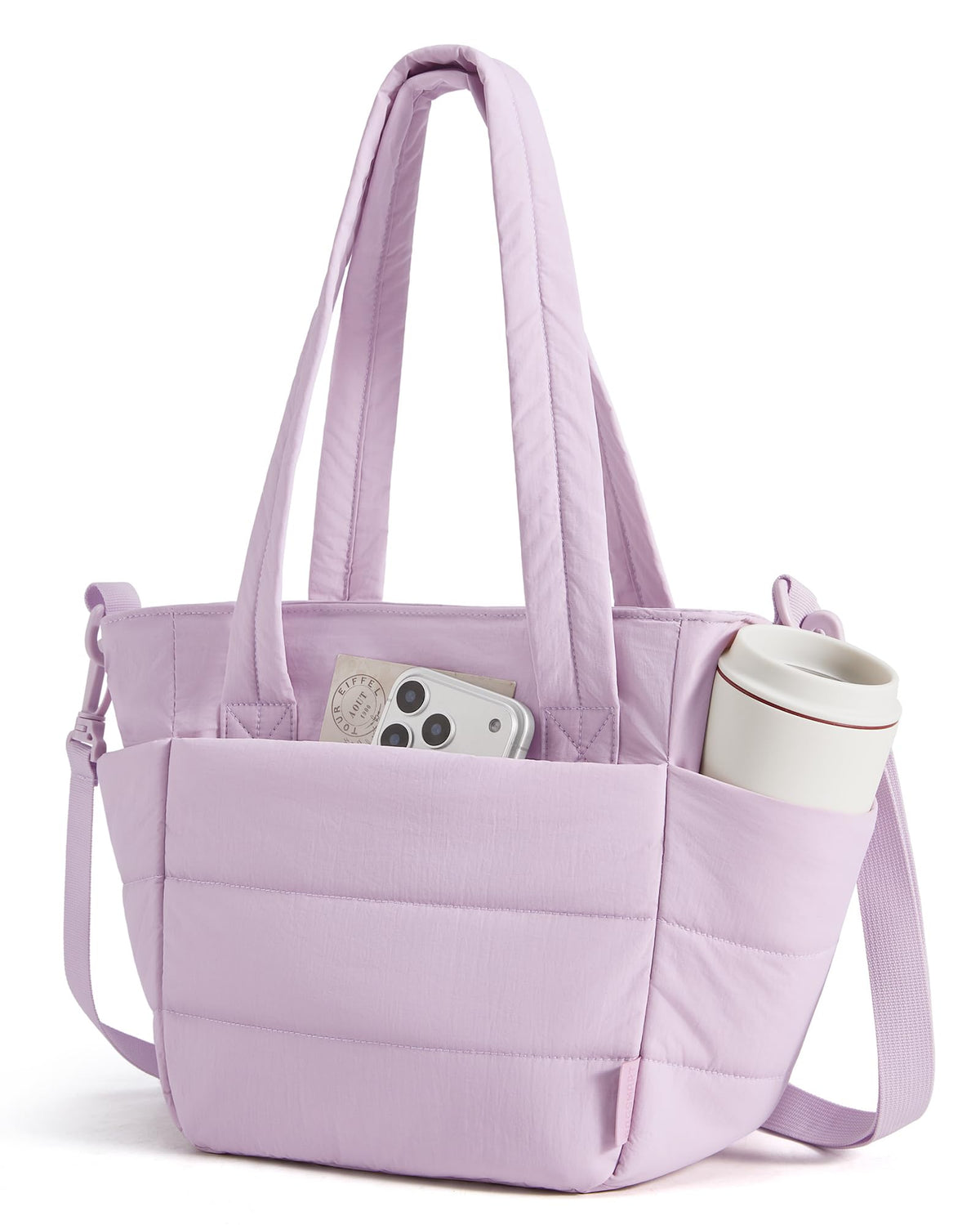 BAGSMART Lunch Bag Women Small Insulated Tote with Lunch Compartment Quilted Lightweight Puffy Tote Bag for Work, Travel, Outdoor, Pink