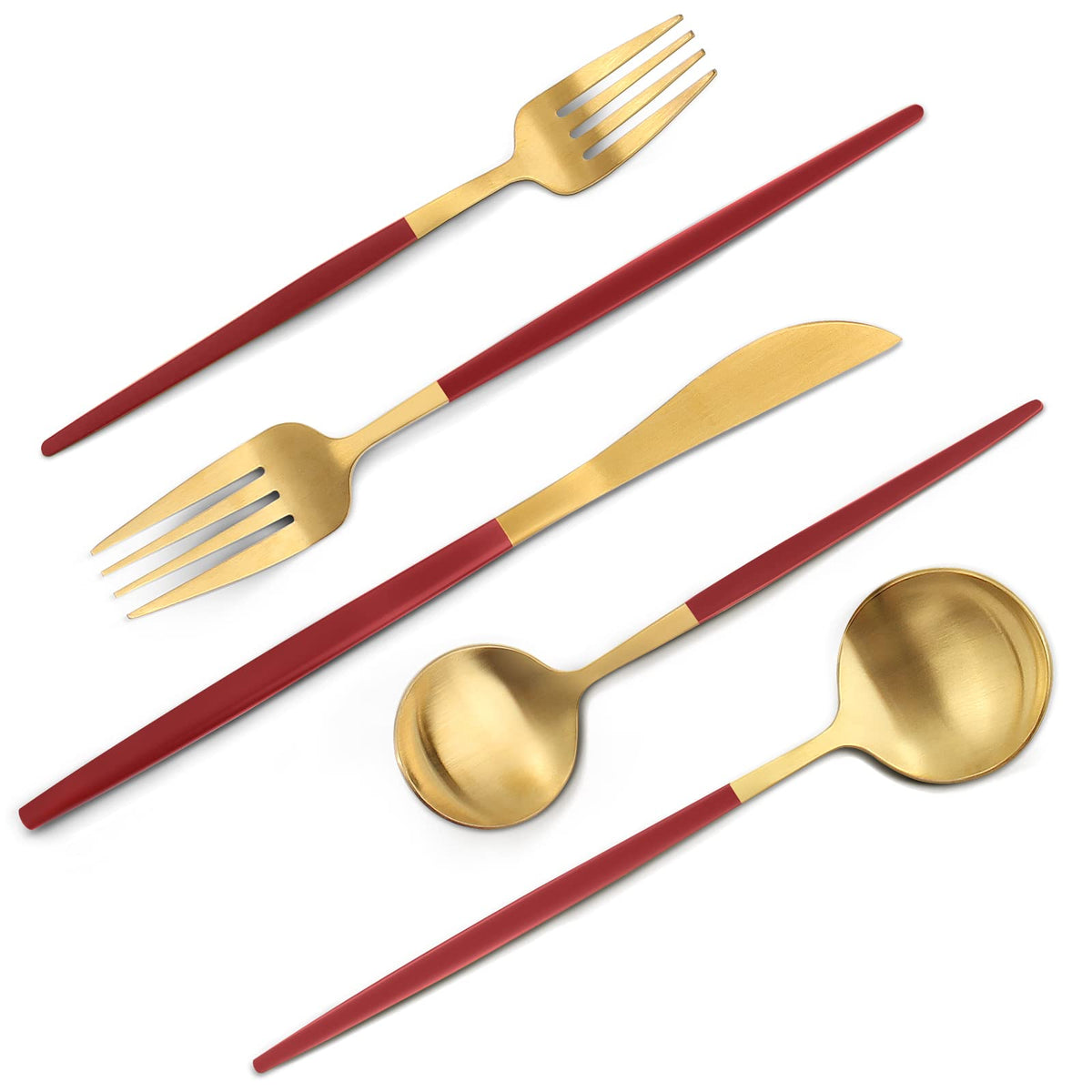 VANVRO Matte Black Gold Silverware Set, 40-Piece Stainless Steel Flatware Set, Satin Finish tableware Cutlery Set, Service for 8, Home and Restaurant, Dishwasher Safe…