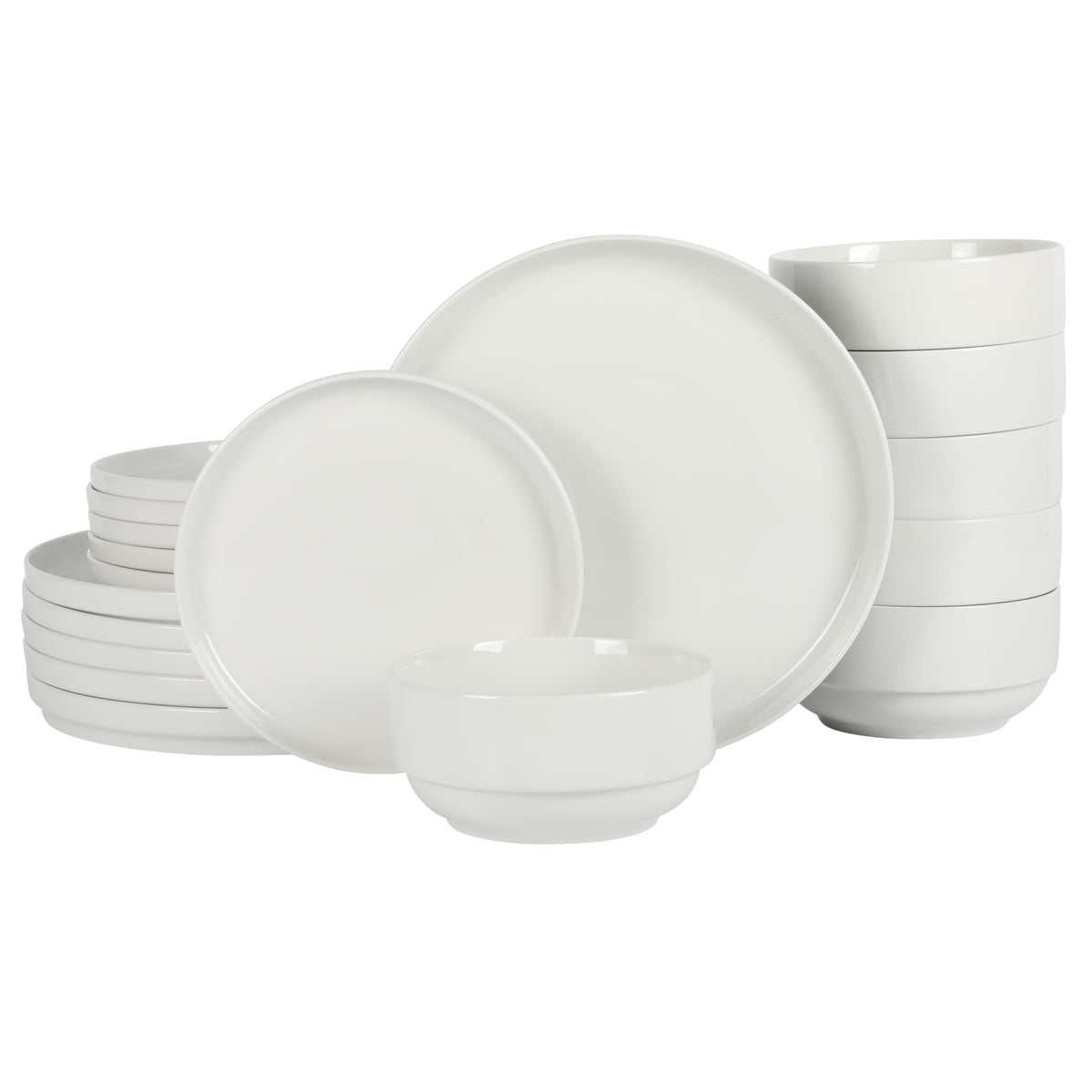 Gibson Home Zen Buffet White Porcelain Dinnerware Set for 4, Square Plates Bowls and Mugs, Chip and Scratch Resistant, Dishwasher and Microwave Safe, 16 Piece