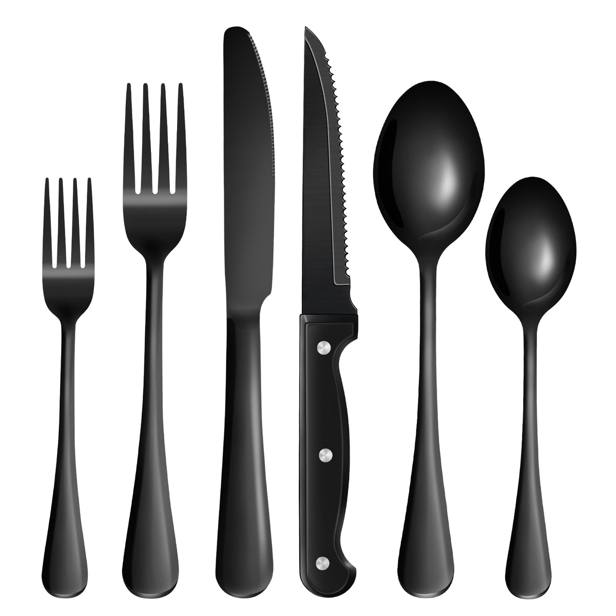 24-Piece Silver Silverware Set with Steak Knives Stainless Steel Flatware Set for 4 Food Grade Tableware Cutlery Set Rust-proof, Mirror Polished, Dishwasher Safe