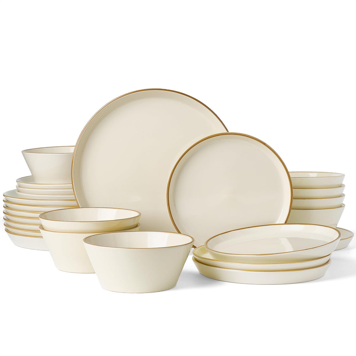 Famiware Saturn Dinnerware Sets, Ceramic Dishes for 4, Rimmed Plates, Bowls
