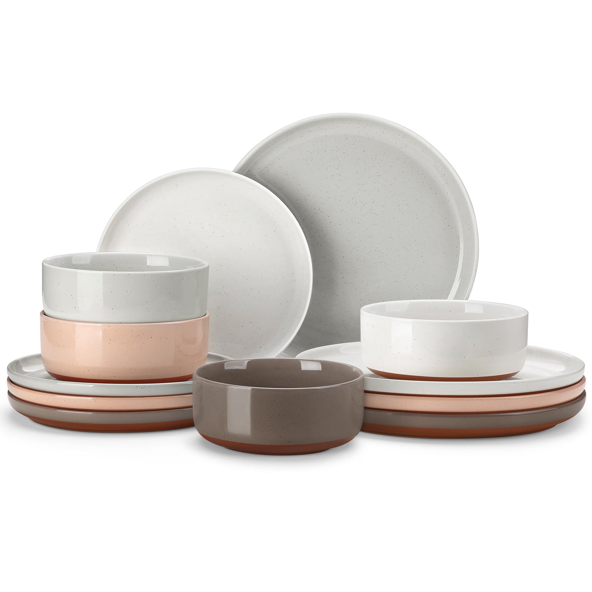 MALACASA Plates and Bowls Sets, 18 Pieces Modern Ceramic Dinnerware Set for 6 Kitchen Dinner Set Stoneware Dishware Dishes Set Microwave and Dishwasher Safe, White, Series TARA