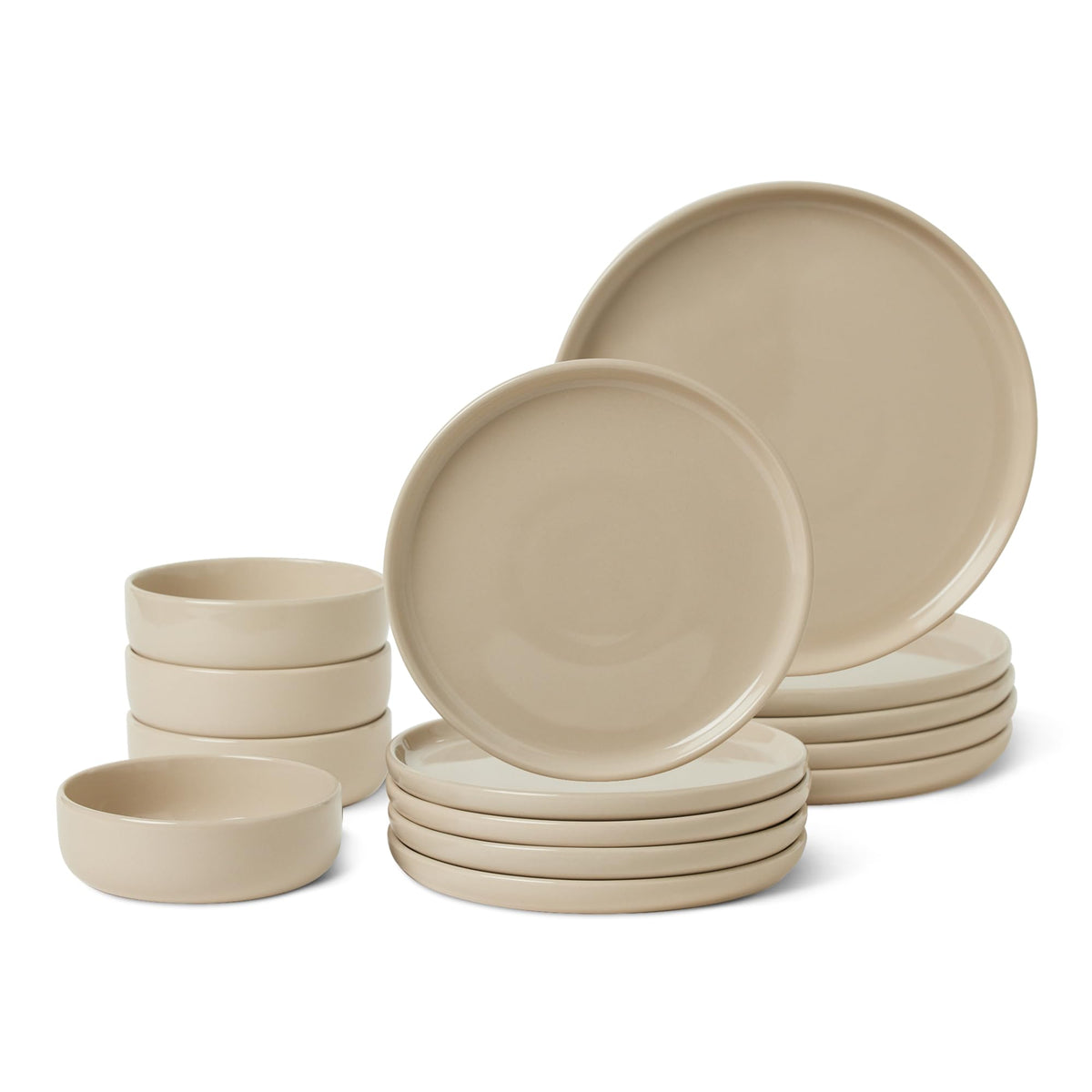 Amazon Basics Glazed Stoneware Dinnerware, 12-Piece Set, 4 Full Place Settings, Microwave and Dishwasher-Safe, Olive