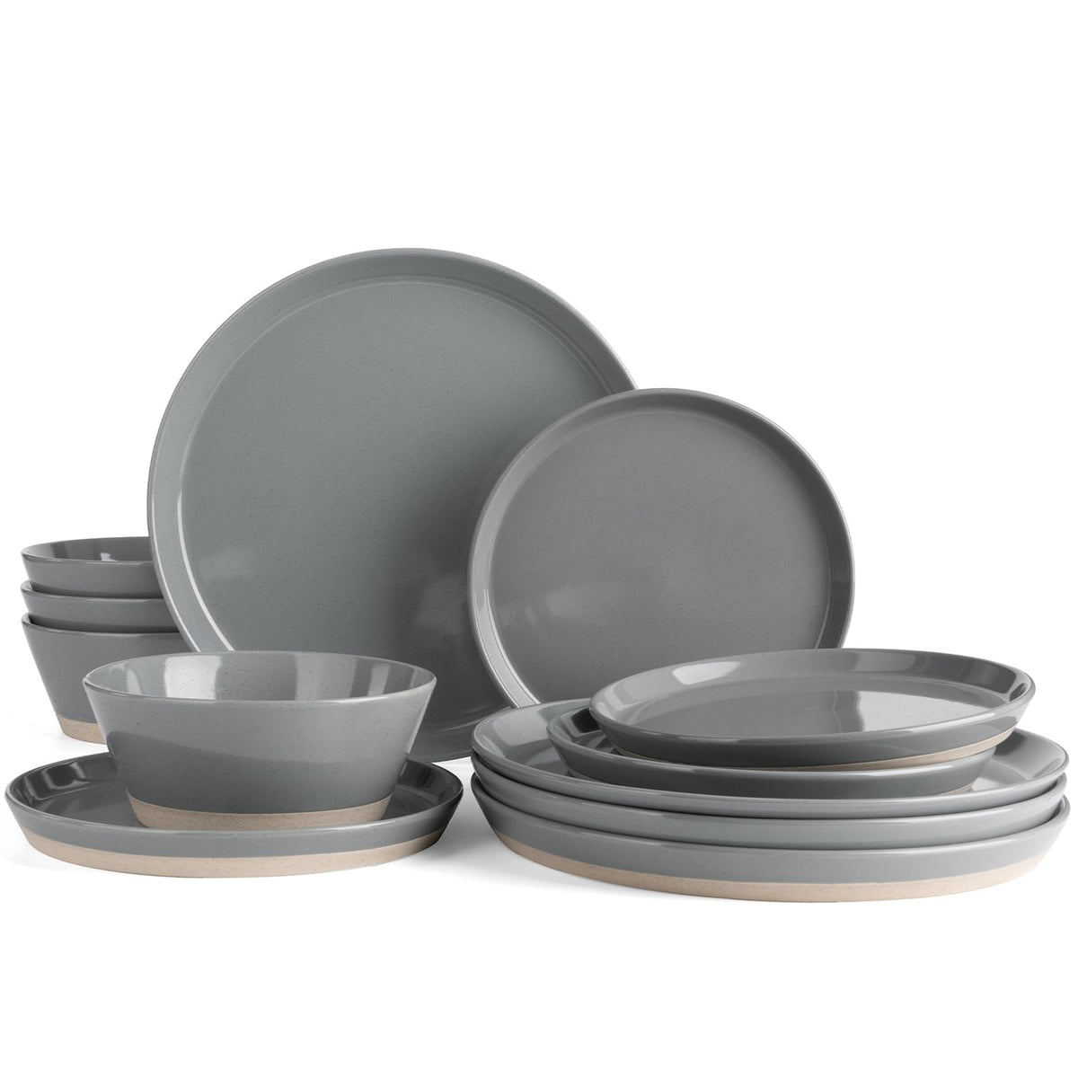Famiware Saturn Dinnerware Sets, Ceramic Dishes for 4, Rimmed Plates, Bowls