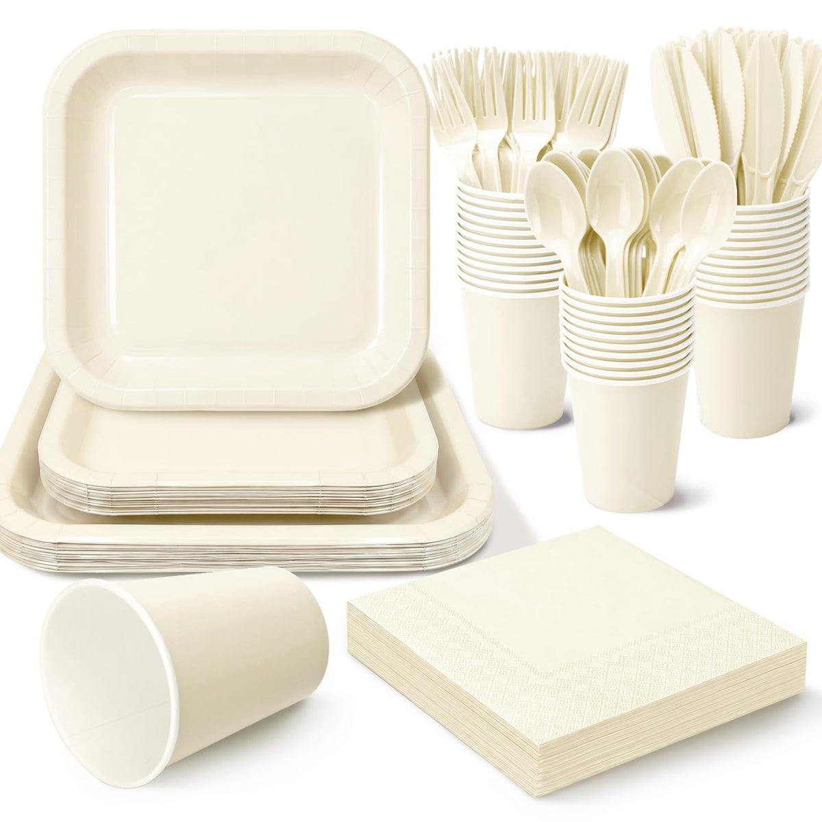 Vyntra 350 Pcs Light Blue Square Paper Plates and Napkins Set, Serves 50