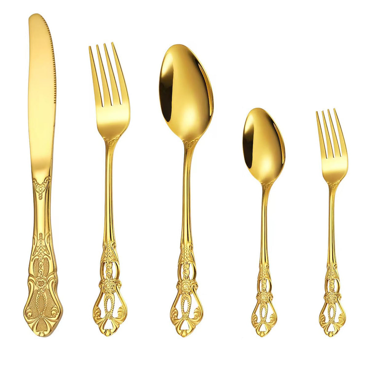 Retro Royal Gold Silverware Set With Gift Box For 8 Cutlery Set Utensils Stainless Steel Flatware 40 Pieces MIKIWAY Kitchen Tableware Set For Gifts Festive, Dishwasher Safe, Mirror Polishing