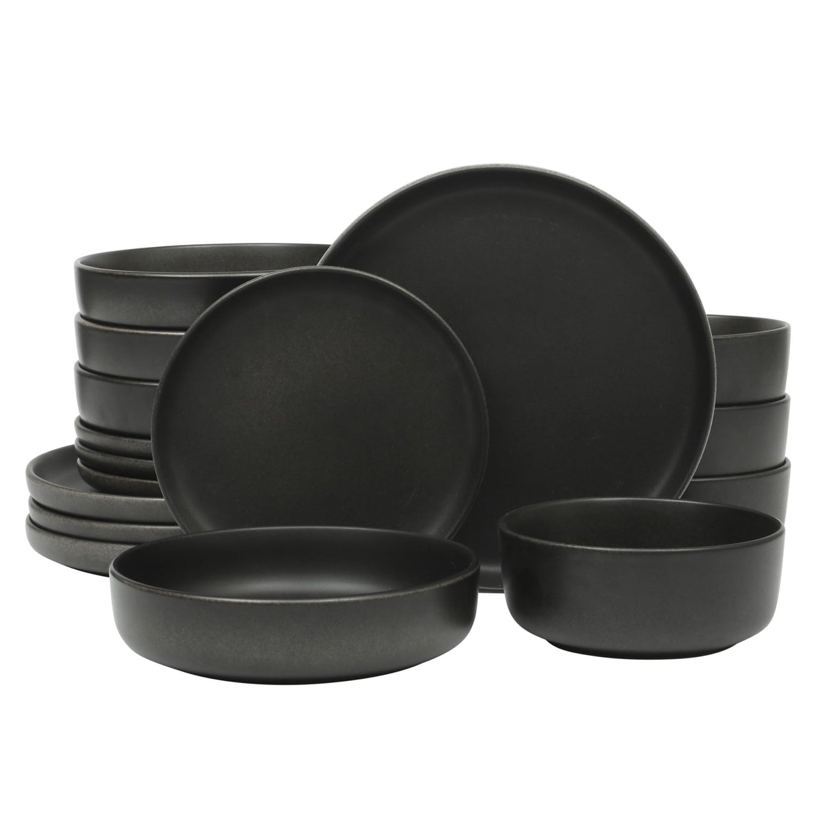Gibson Elite Soho Lounge Square 16-Piece Dinnerware Set, Service for 4, Reactive Glaze Stoneware Plates and Bowls, Modern Dishes, Microwave & Dishwasher Safe – Red and Black