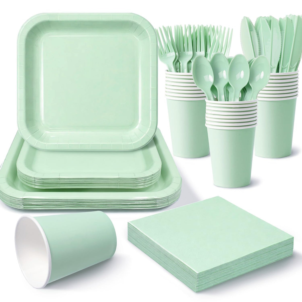 Vyntra 350 Pcs Light Blue Square Paper Plates and Napkins Set, Serves 50