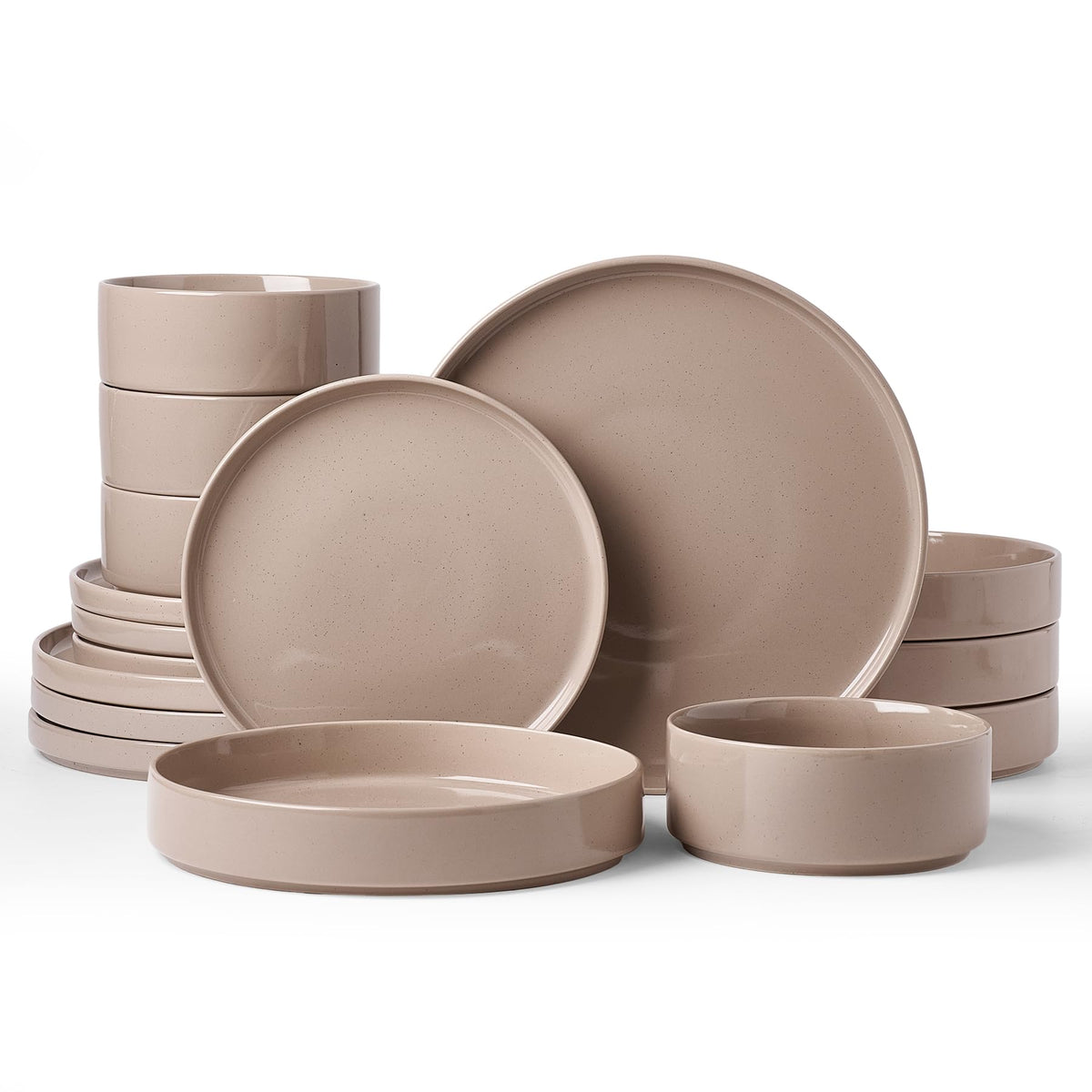 Famiware Nebula Plates and Bowls, 12-Piece Dinnerware Set, Cinnamon Brown