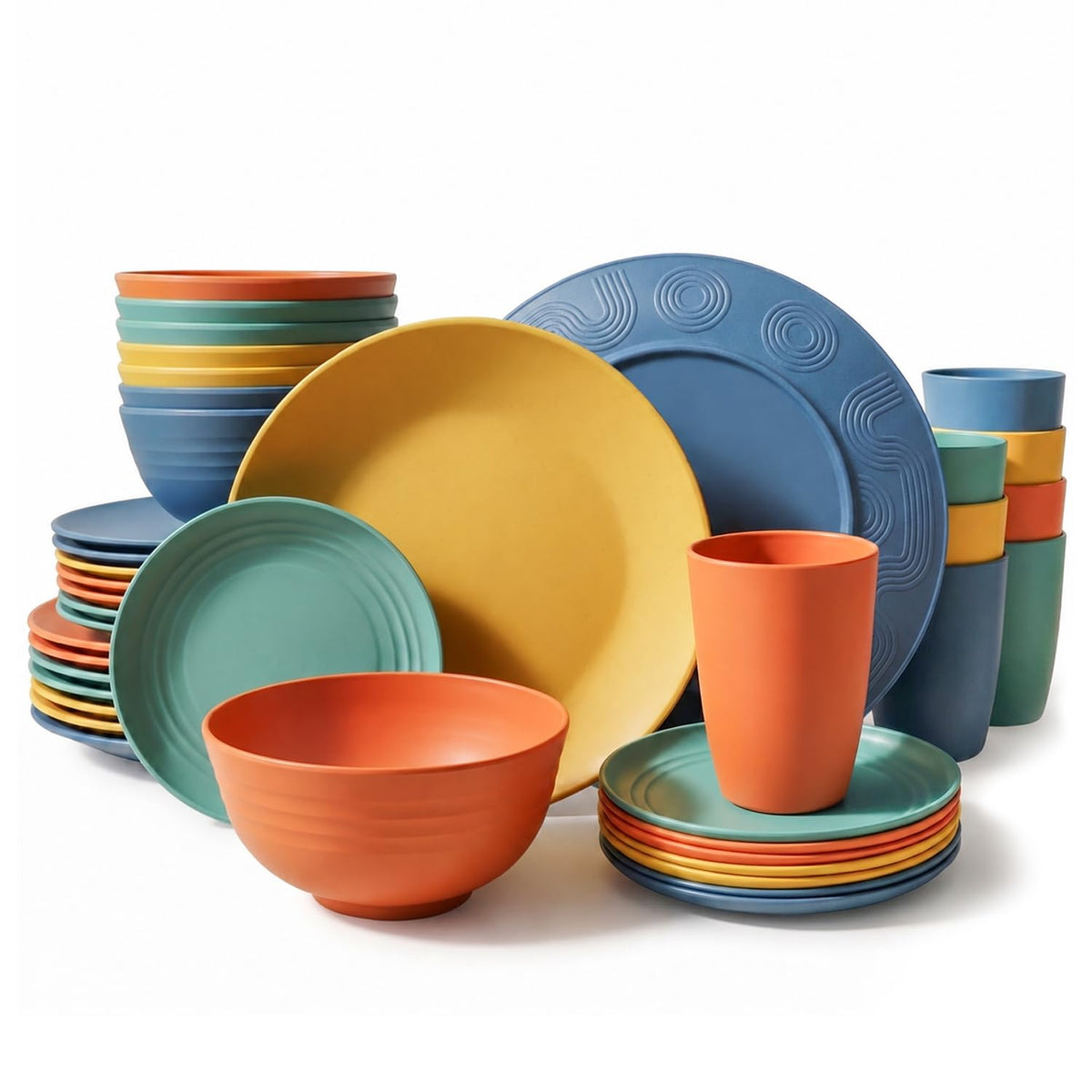 Homienly Wheat Straw Dinnerware Sets 20 PCS Plates and Bowls Sets Microwave and Dishwasher Safe Dish Set Unbreakable Camping Dish Set Cups and Plates Sets for Kitchen, Picnic, RV (Multilight)