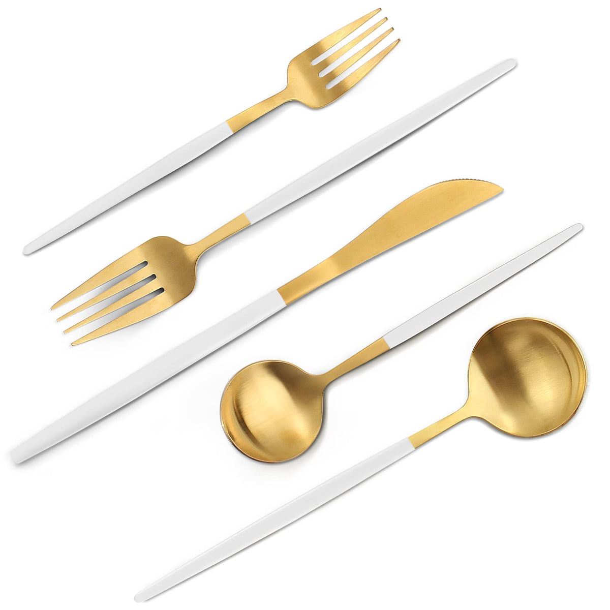 VANVRO Matte Black Gold Silverware Set, 40-Piece Stainless Steel Flatware Set, Satin Finish tableware Cutlery Set, Service for 8, Home and Restaurant, Dishwasher Safe…
