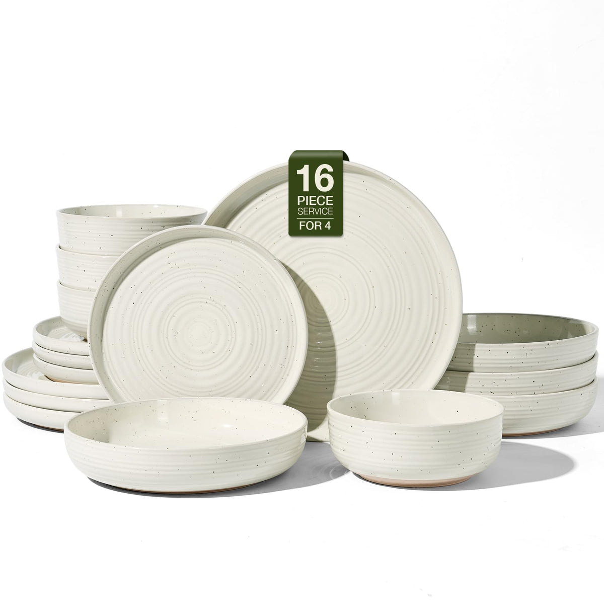 Stoneware Dinnerware Sets for 6, Plates and Bowls, Brown