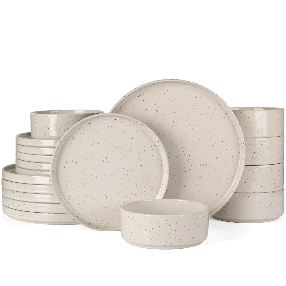 Famiware Nebula Plates and Bowls, 12-Piece Dinnerware Set, Cinnamon Brown