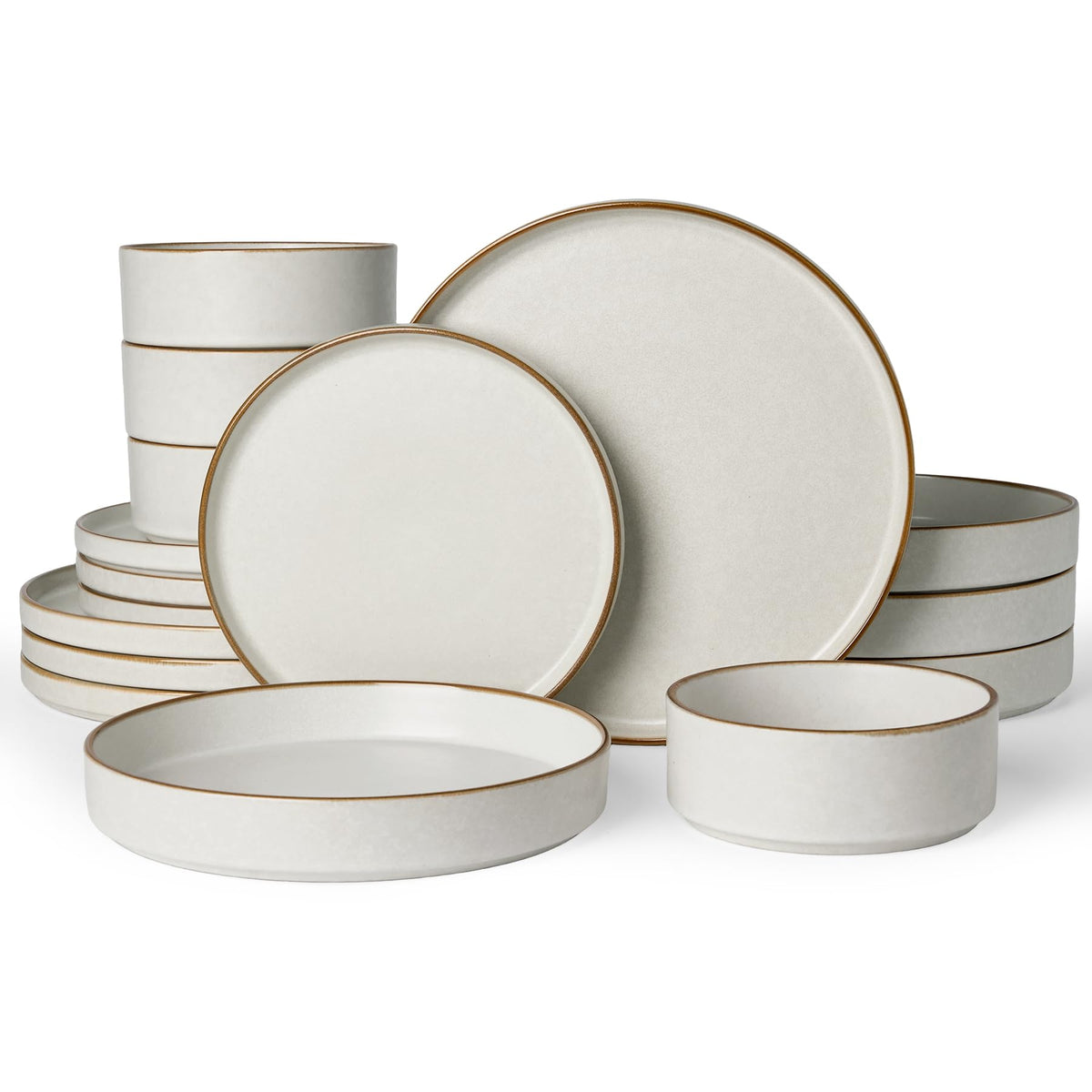 Famiware Nebula Plates and Bowls, 12-Piece Dinnerware Set, Cinnamon Brown