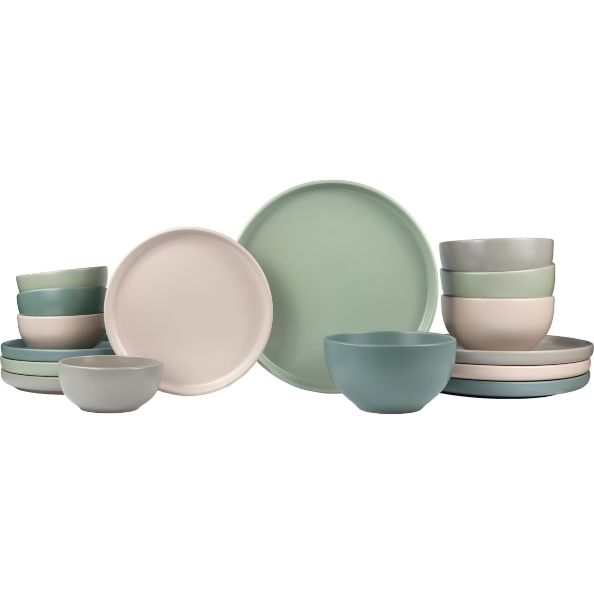 Sango Siterra Painter's Palette 16-Piece Stoneware Dinnerware Set - Service for 4, Ceramic Plates and Bowls Sets, Chip Resistant, Rustic Dishware, Microwave & Dishwasher Safe Kitchen Dishes