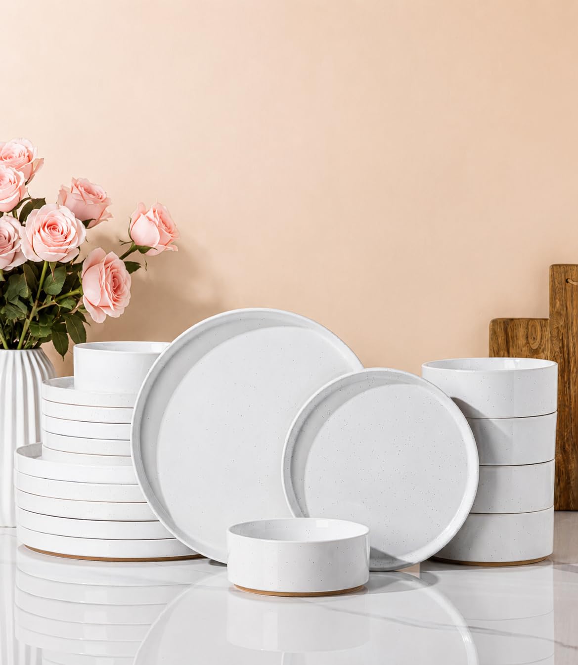 AmorArc Stoneware Dinnerware Sets for 4,12Pcs Plates and Bowls Set
