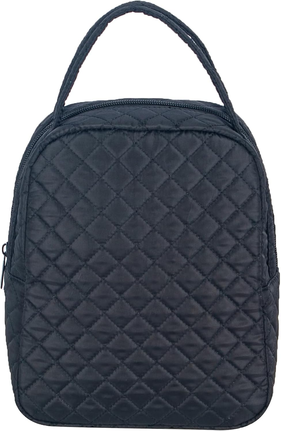 Machine Washable Women Quilted Fabric Insulated Reusable Cooler Lunch Bag Tote Adult Thermal Lunch Box Storage Bag for Ｗork (Black)
