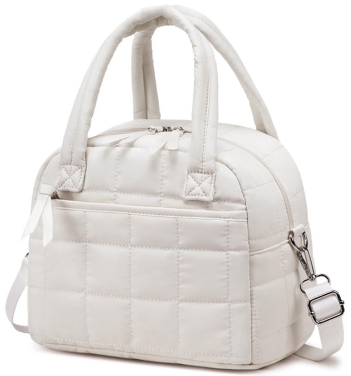 LEDAOU Lunch Box for Women, Quilted Insulated Lunch Bag, Puffy Lunch Tote with Adjustable Shoulder Strap for Work School Travel (Brown, Regular 9L)