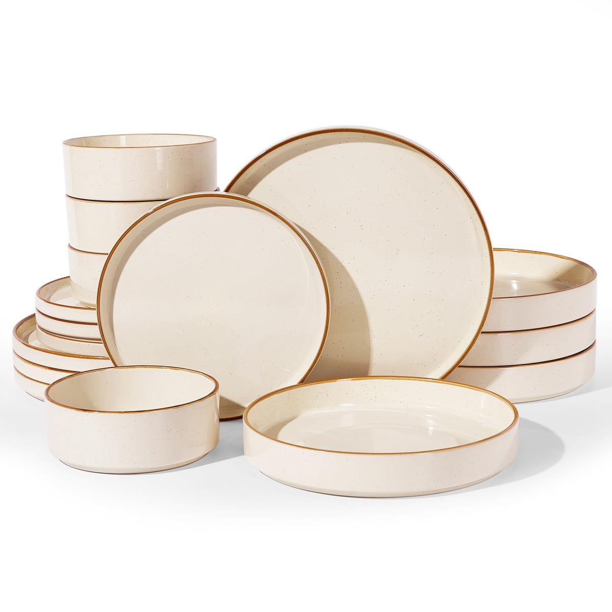 Famiware Nebula Plates and Bowls, 12-Piece Dinnerware Set, Cinnamon Brown