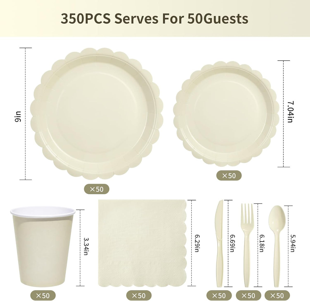 Goodluck Ivory Scalloped Disposable Tableware Set - 350PCS