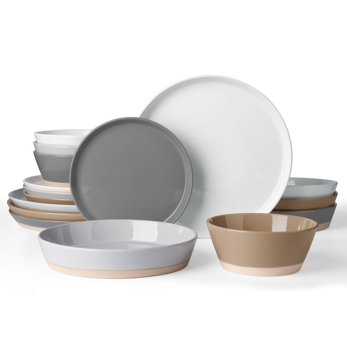 Famiware Saturn Dinnerware Sets, Ceramic Dishes for 4, Rimmed Plates, Bowls