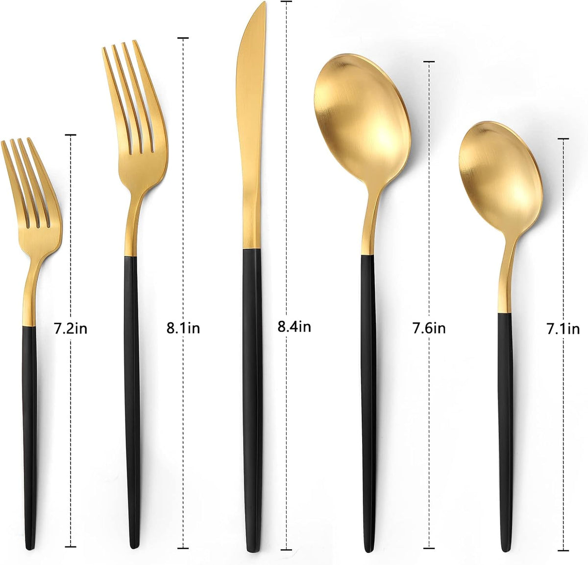 VANVRO Matte Black Gold Silverware Set, 40-Piece Stainless Steel Flatware Set, Satin Finish tableware Cutlery Set, Service for 8, Home and Restaurant, Dishwasher Safe…