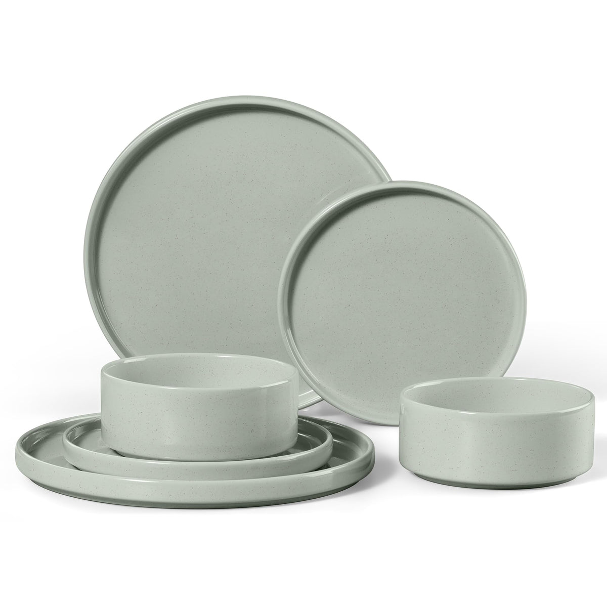 E-far Stoneware Dinnerware Sets, 12-Piece Black Plates and Bowls Set for 4