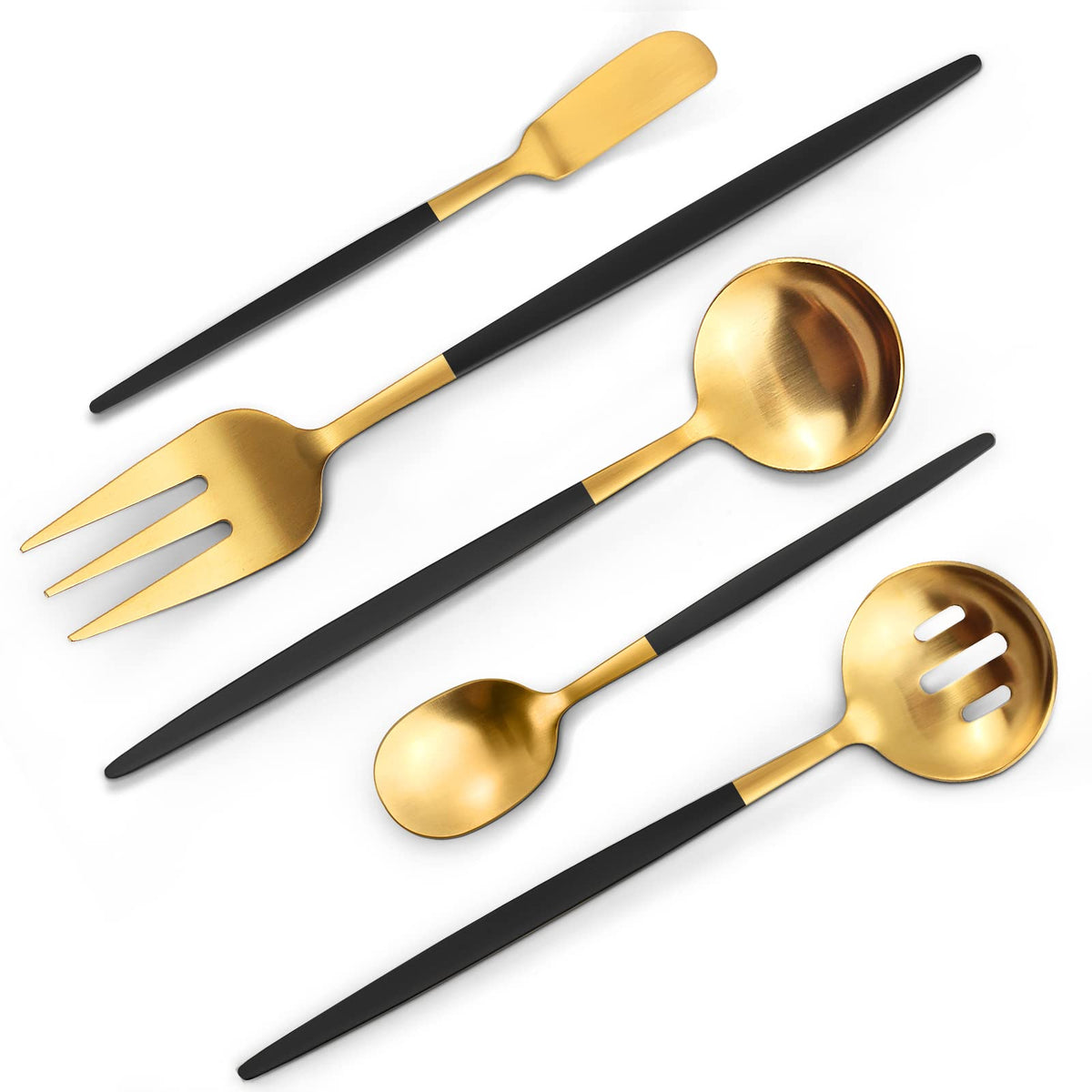 VANVRO Matte Black Gold Silverware Set, 40-Piece Stainless Steel Flatware Set, Satin Finish tableware Cutlery Set, Service for 8, Home and Restaurant, Dishwasher Safe…