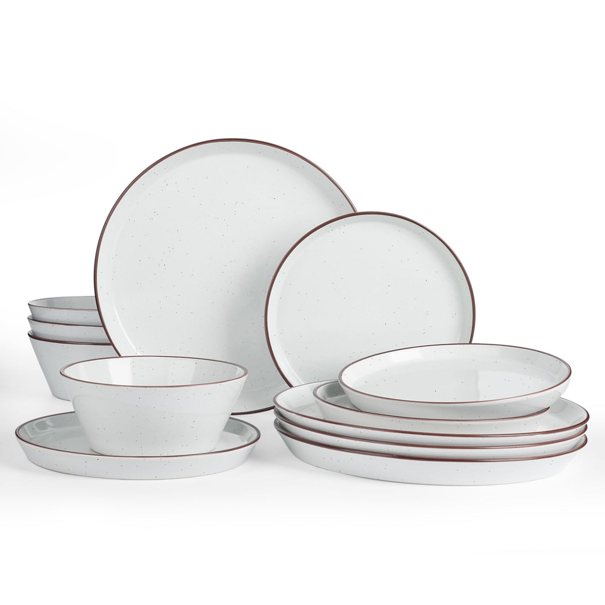 Famiware Saturn Dinnerware Sets, Ceramic Dishes for 4, Rimmed Plates, Bowls