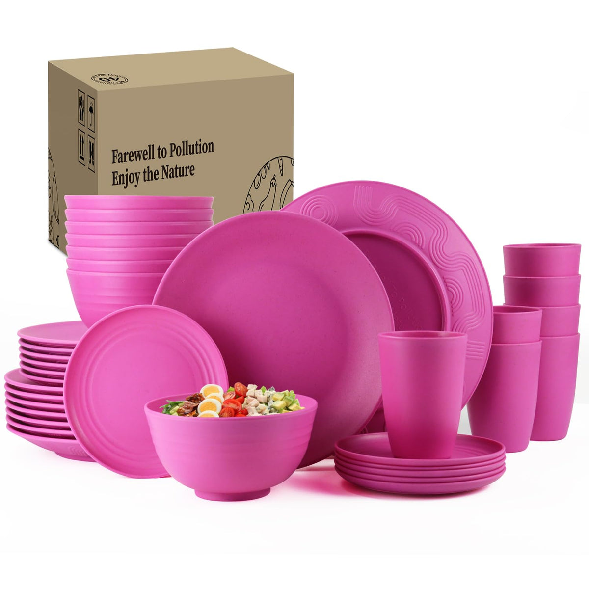 Homienly Wheat Straw Dinnerware Sets 20 PCS Plates and Bowls Sets Microwave and Dishwasher Safe Dish Set Unbreakable Camping Dish Set Cups and Plates Sets for Kitchen, Picnic, RV (Multilight)