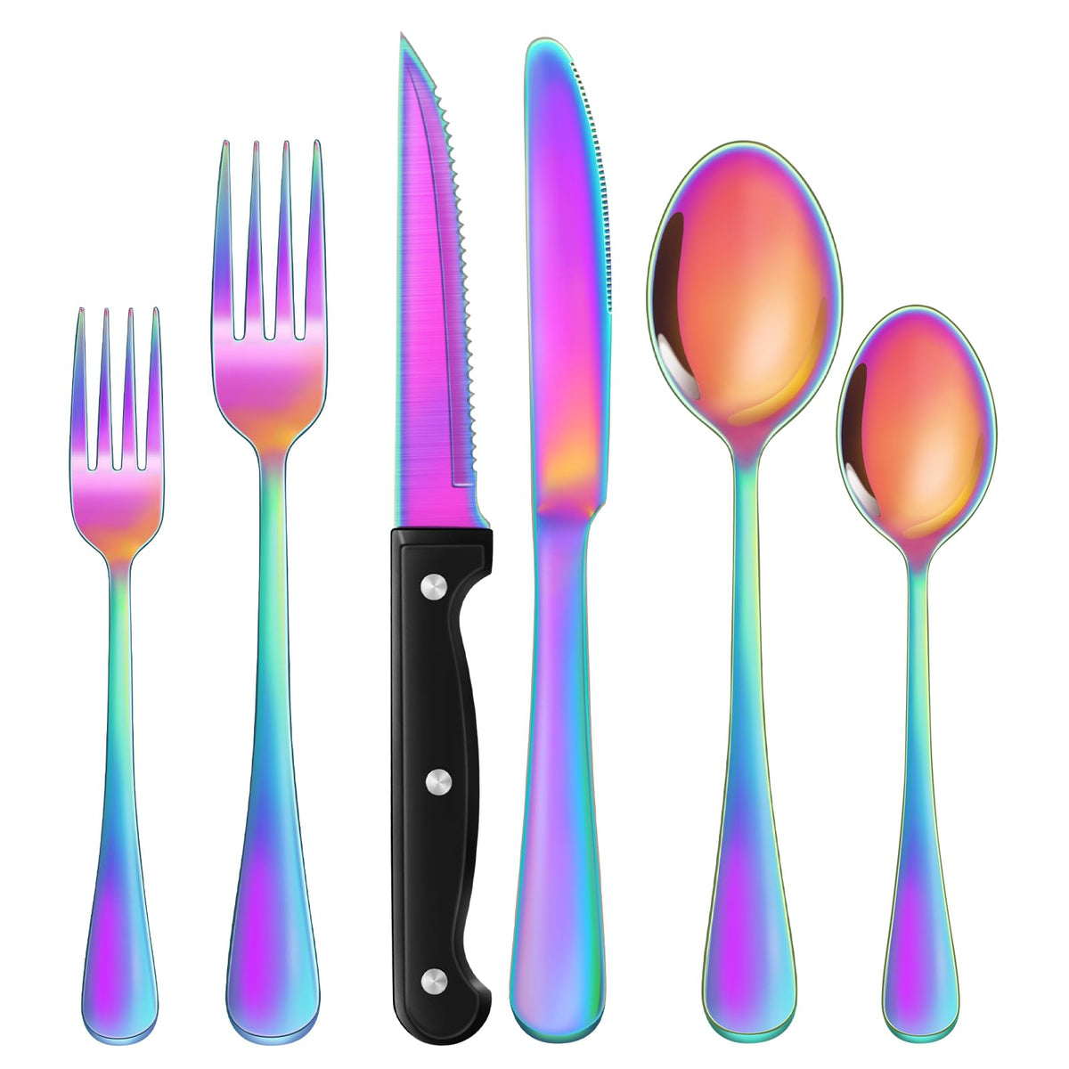 24-Piece Silver Silverware Set with Steak Knives Stainless Steel Flatware Set for 4 Food Grade Tableware Cutlery Set Rust-proof, Mirror Polished, Dishwasher Safe