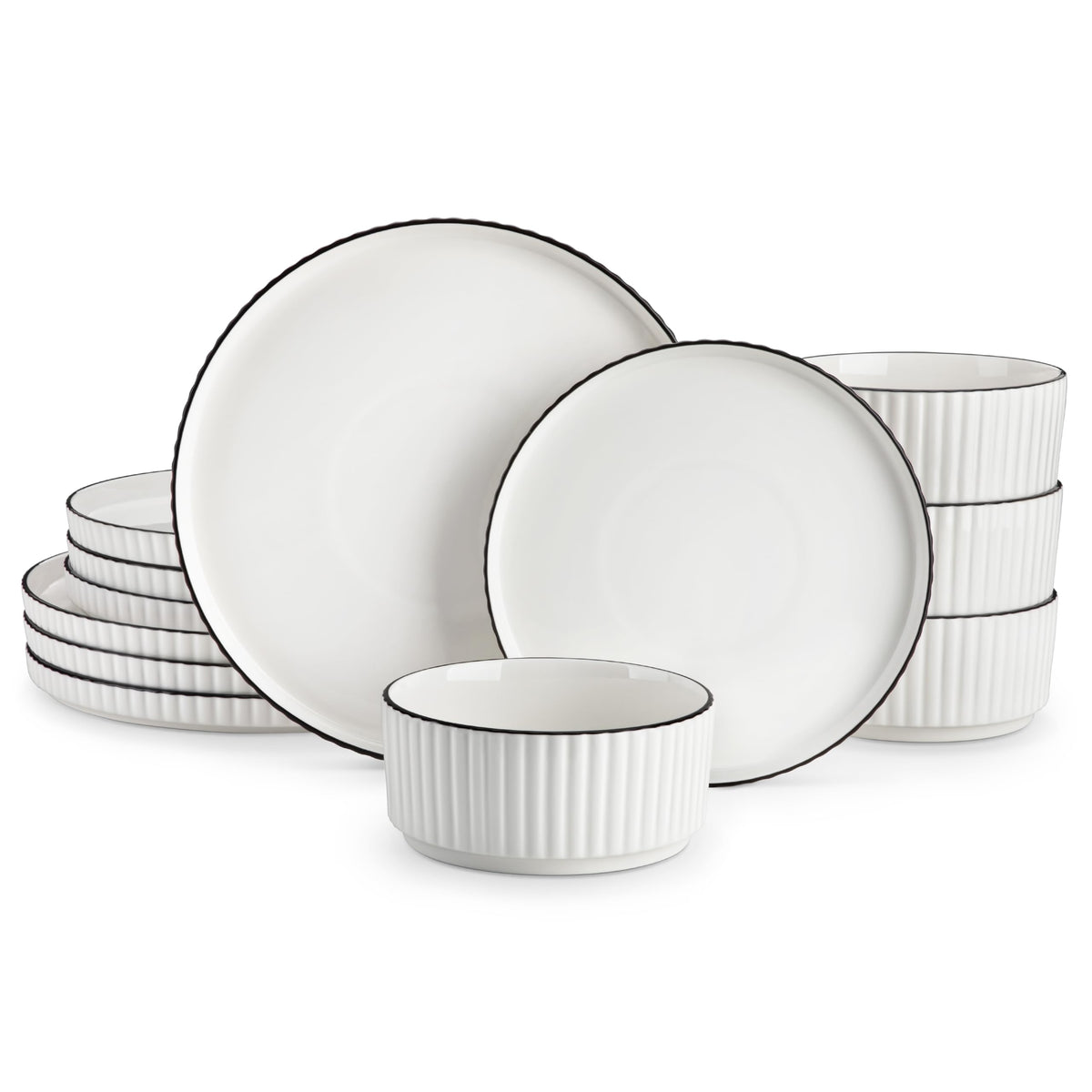 MALACASA Porcelain 18 Pieces Plates and Bowls Set, Dinnerware Set for 6