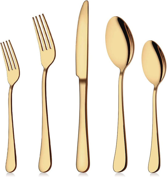 Aisoso Gold Silverware Set, 20-Piece Flatware Set Service for 4