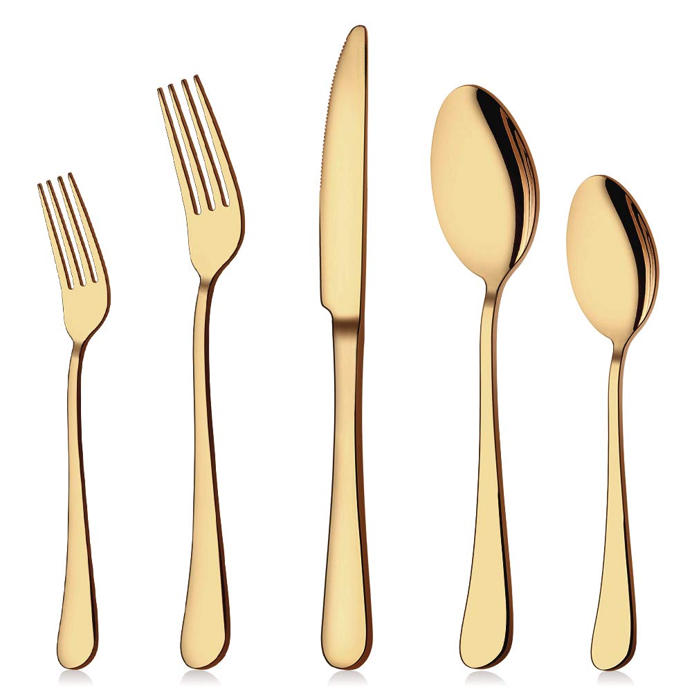 Aisoso Gold Silverware Set, 20-Piece Flatware Set Service for 4