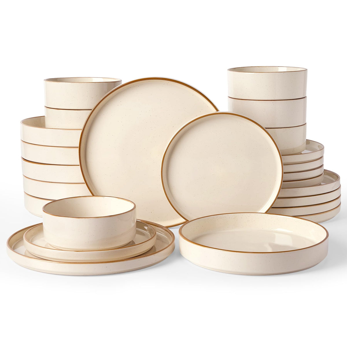 Famiware Nebula Plates and Bowls, 12-Piece Dinnerware Set, Cinnamon Brown