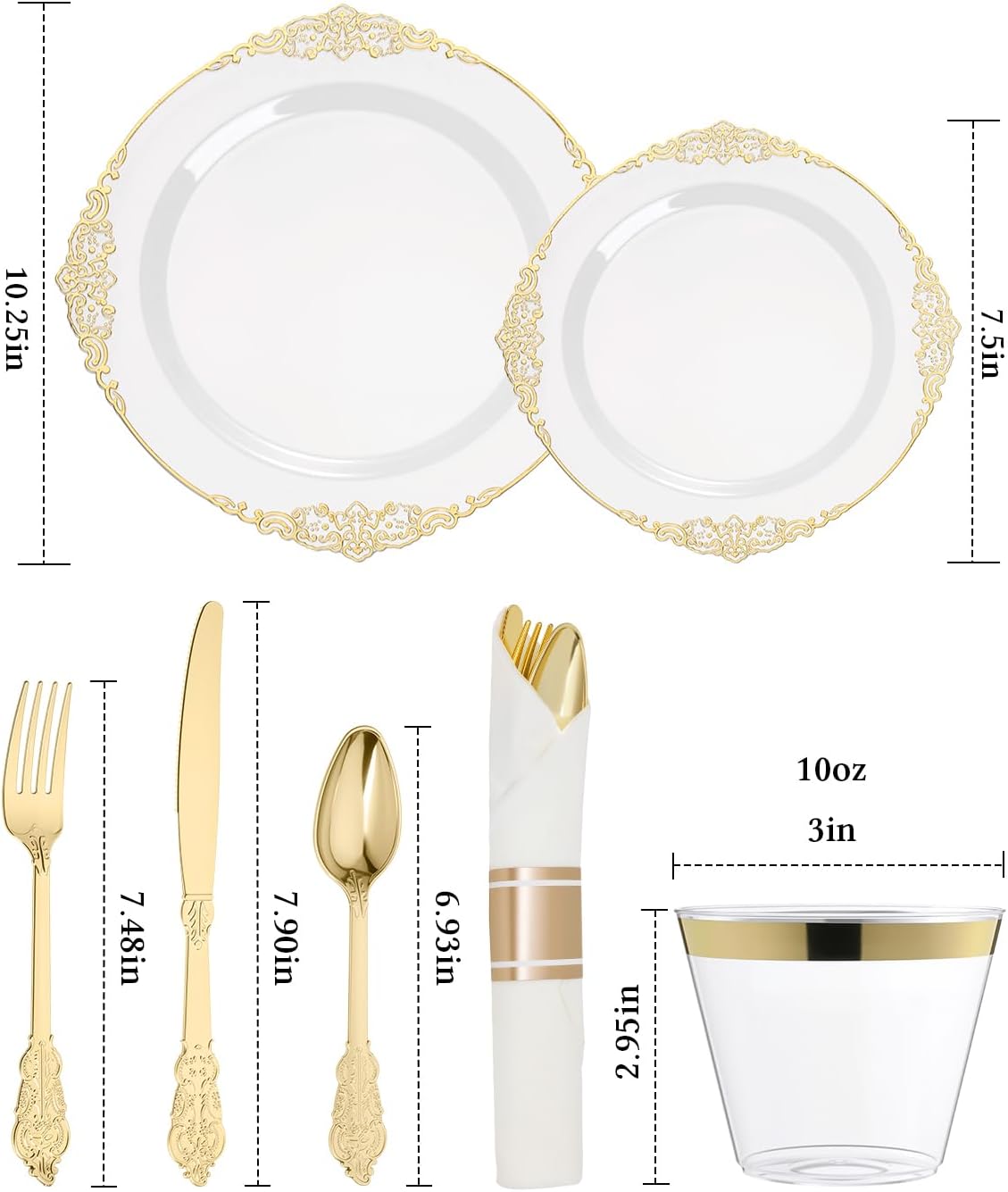 Goodluck 350 Piece Gold Plastic Dinnerware Set for 50 Guests