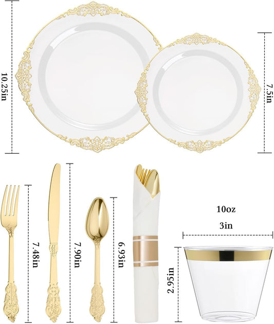 Goodluck 350 Piece Gold Plastic Dinnerware Set for 50 Guests