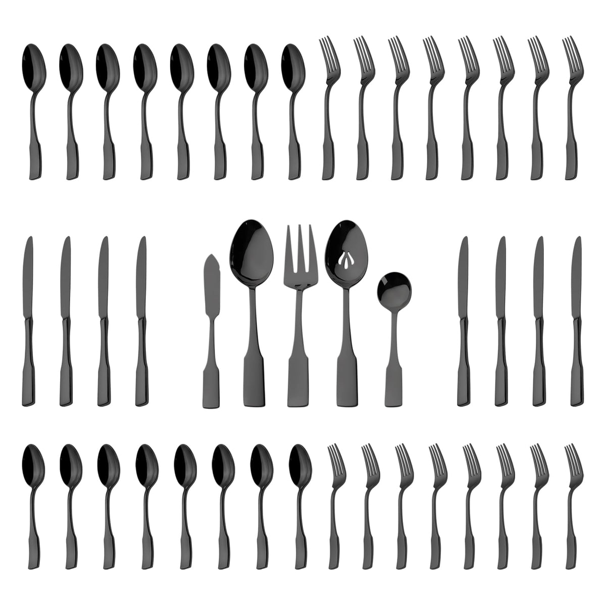 Alata Kate Champagne Gold Mirror 45-Piece Silverware With Utensil-Serving Set, Service for 8, Stainless Steel Flatware, Mirror Polished Cutlery, Dishwasher Safe