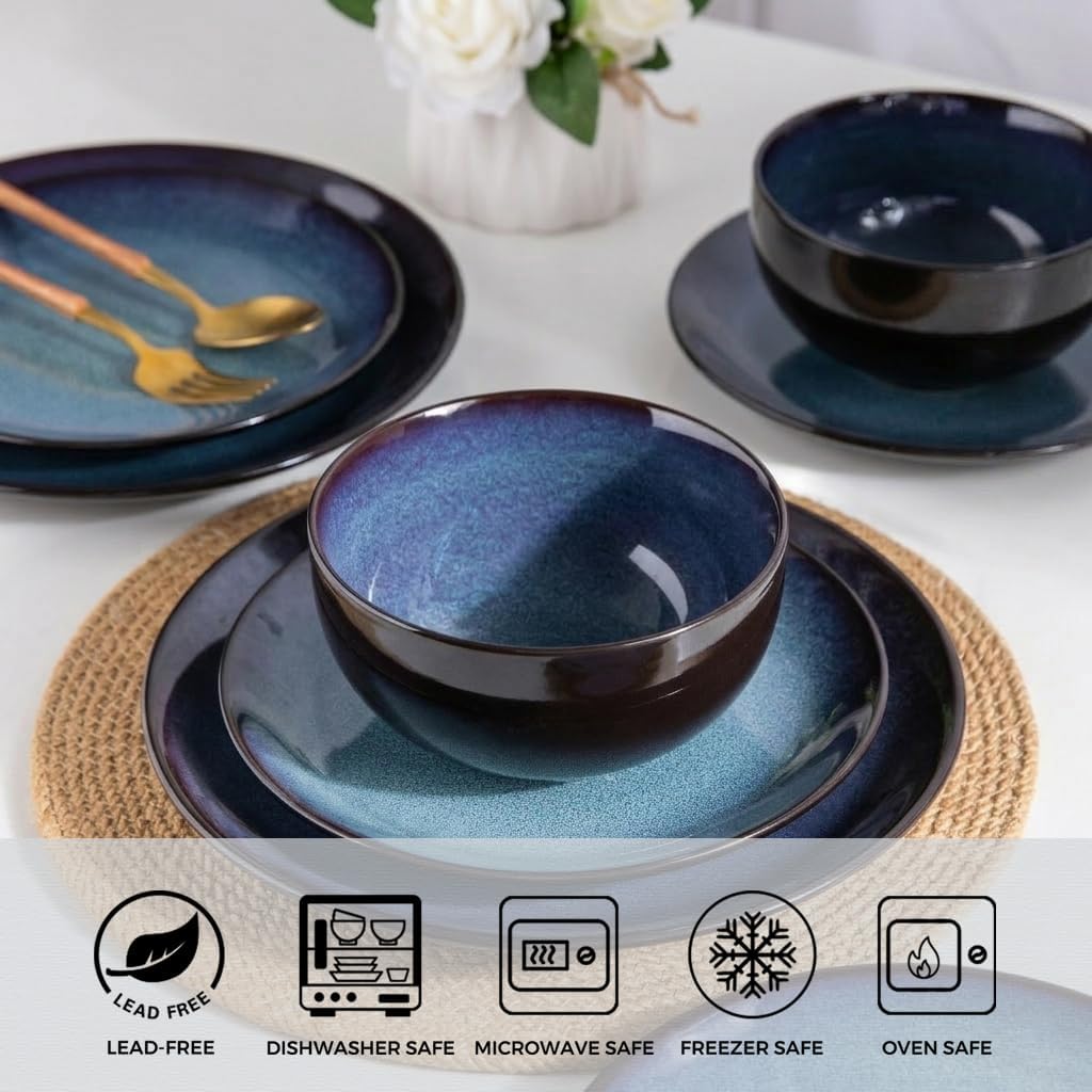 LeRatio Ceramic Dinnerware Sets for 8,24Pcs Porcelain Plates and Bowls Set