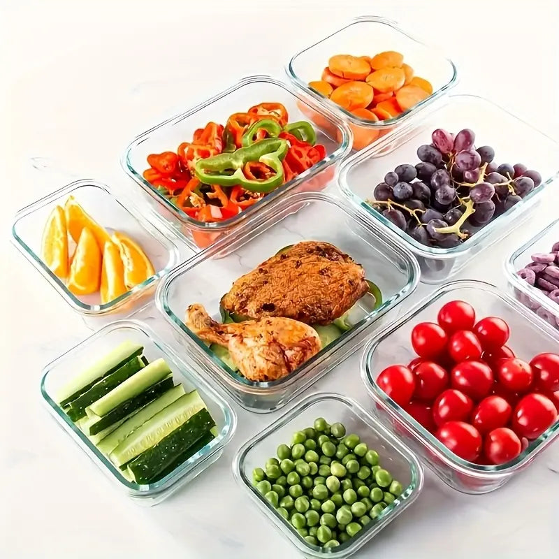4 Pack Microwave Safe Glass Food Containers Food Storage Reusable Leakproof Lunch Boxes for Office Home School Camping Picnic Meal Prep Glass Containers