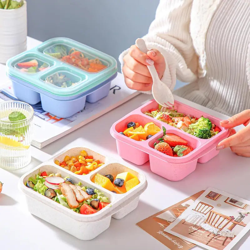 Bento Box For , 4 Pack 3 Compartments Meal Prep Containers  Lunch Containers,  Storage Containers With , Stackable Snack Boxes for School, Work, and Travel