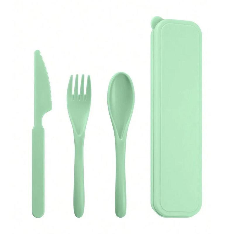 1pc Solid BPA-Free Eco-Friendly Reusable Plastic Cutlery Set - Fork, Knife, Spoon, Portable Back to School Outdoor Tableware for Camping