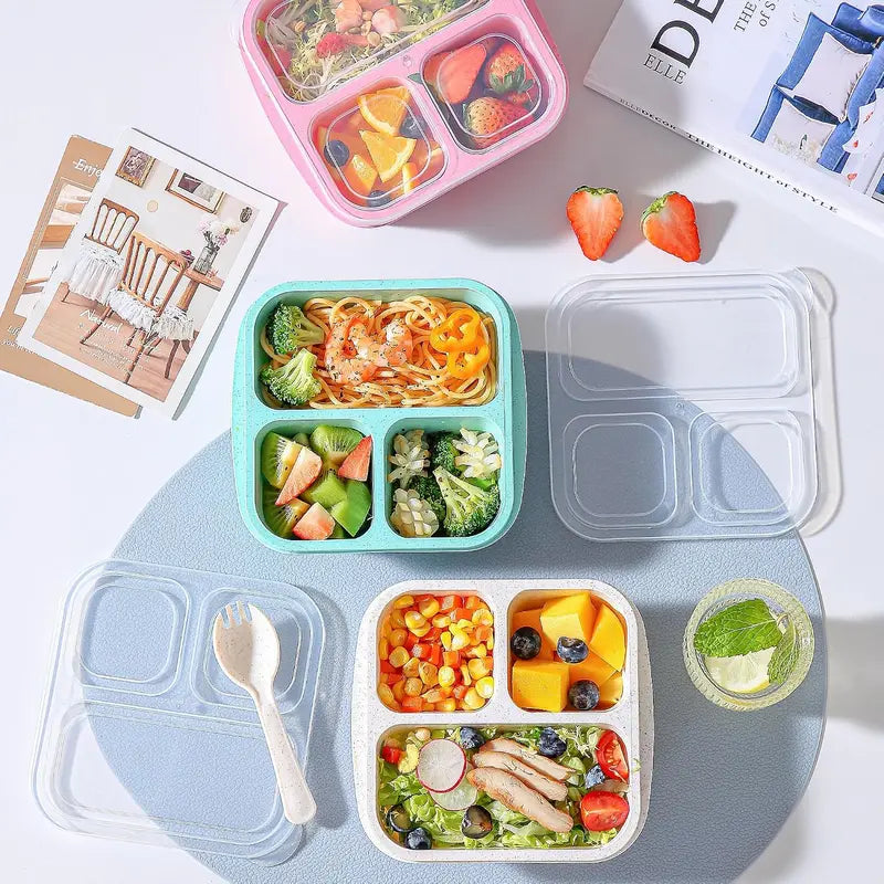 Bento Box For , 4 Pack 3 Compartments Meal Prep Containers  Lunch Containers,  Storage Containers With , Stackable Snack Boxes for School, Work, and Travel