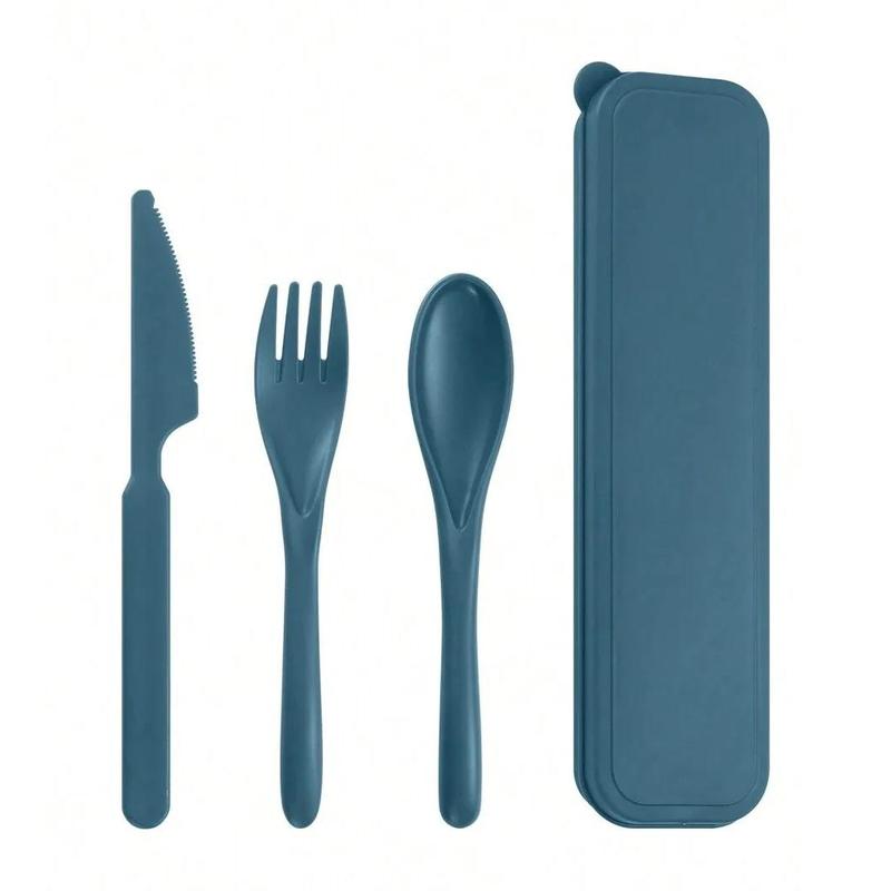 1pc Solid BPA-Free Eco-Friendly Reusable Plastic Cutlery Set - Fork, Knife, Spoon, Portable Back to School Outdoor Tableware for Camping