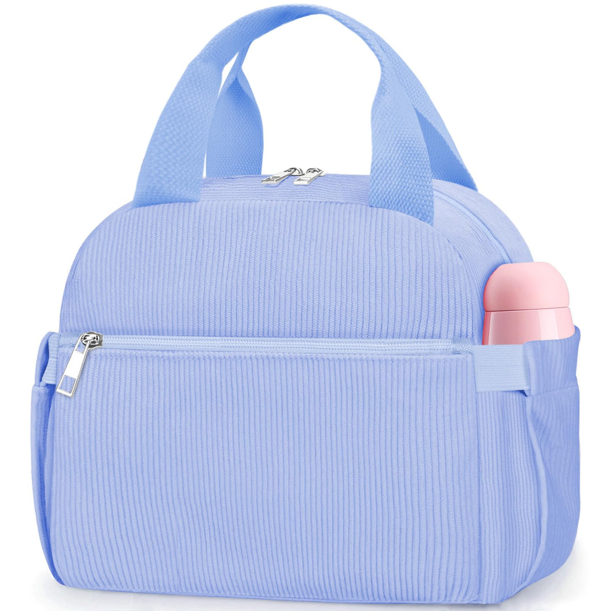 KUBYA Lunch Box for Women, Cute Strawberry Corduroy Insulated Lunch Bag Women Reusable Work Leakproof Simple Adults Large Lunch Boxes Tote Bag Men Cooler Bag