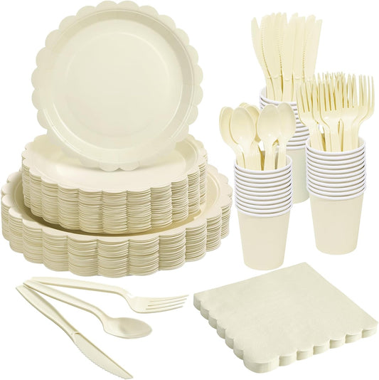 Goodluck Ivory Scalloped Disposable Tableware Set - 350PCS