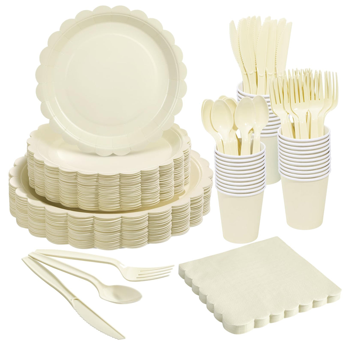 Goodluck Ivory Scalloped Disposable Tableware Set - 350PCS