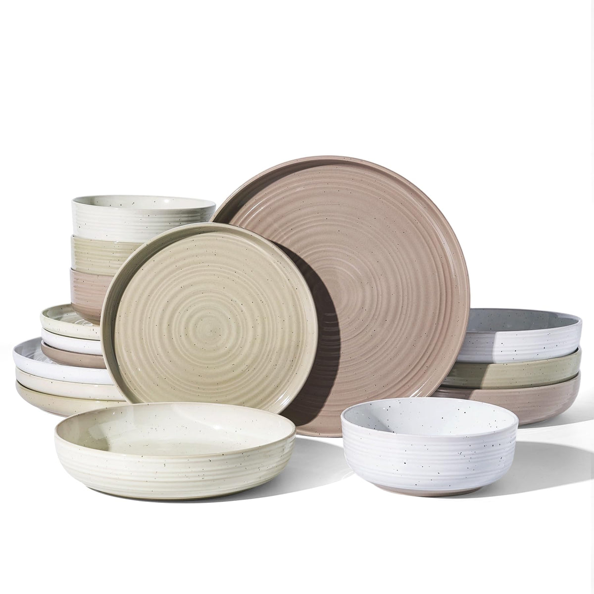 Stoneware Dinnerware Sets for 6, Plates and Bowls, Brown