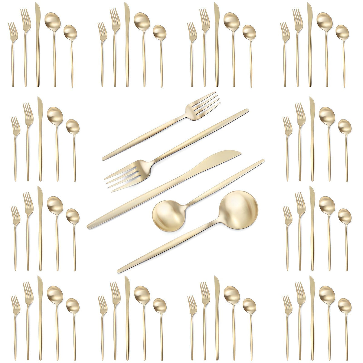 VANVRO Matte Black Gold Silverware Set, 40-Piece Stainless Steel Flatware Set, Satin Finish tableware Cutlery Set, Service for 8, Home and Restaurant, Dishwasher Safe…