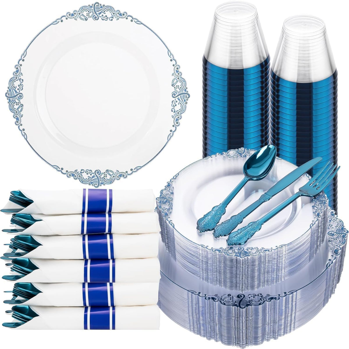 Hioasis 350 Pcs Clear Black Plates for Party